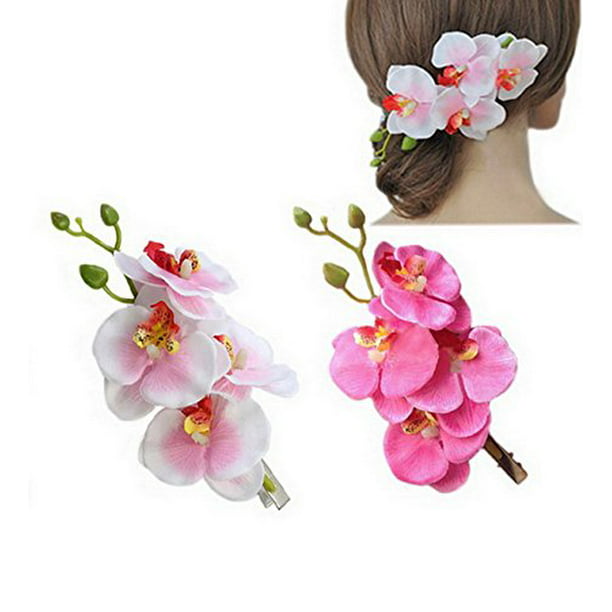 DreamLily Hawaiian Orchid Flower Hair Clips for Wedding Hair Brooch Hawaii  Beach Wearing (2PCs) 