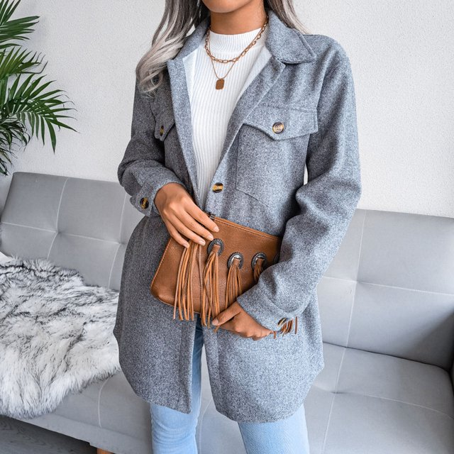 Abrigo De Invierno, Abrigo Con Cinturón Para Mujer, Botón De Una Hilera, Manga Larga Con Bolsillos Para Ir De Compras ANGGREK Gris S