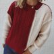 thumbnail image 4 of Abrigo de trinchlargo Gibobby Chaqueta de Suéter de empalme de color torcido con cremallera de cuello redondo Vino XL, 4 of 5