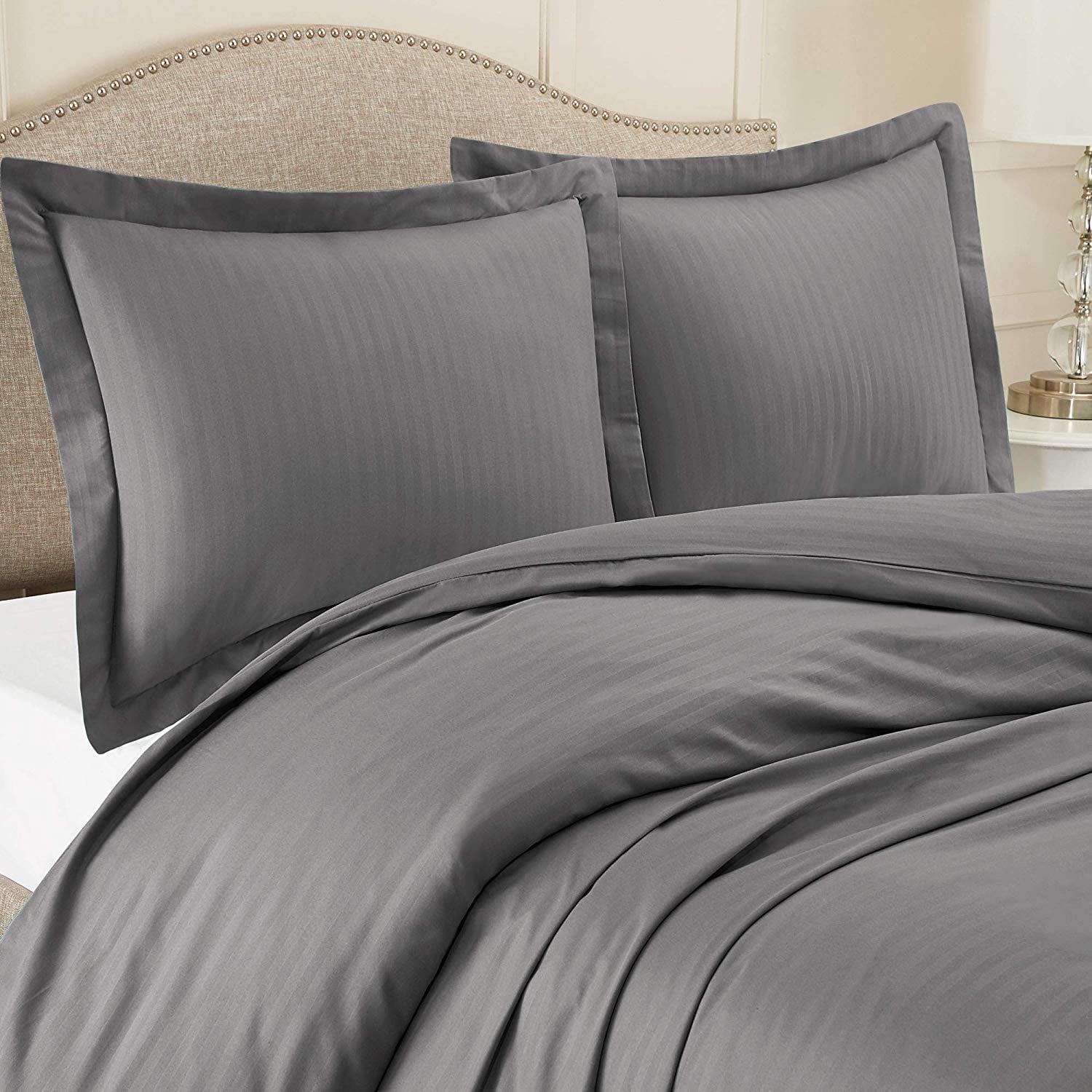 Gray Cal King Duvet Cover Set Soft Brushed Comforter Cover W/Pillow Sham 