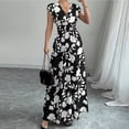thumbnail image 3 of JoveMarine Summer Dresses for Women 2026 Floral - Print V-Neck Long Waist Cinching Flowy Maxi Dress with Elastic Back for Beach Resort,Black L, 3 of 7