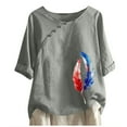 thumbnail image 2 of ZHUGeLI 4th of July Shirt for Women Clearance! Women's Cotton And Linen Printed T-shirt For Slimming And Casual Personality Printing Top For Women's Clothing, American Flag Patriotic Shirts 2024, 2 of 3