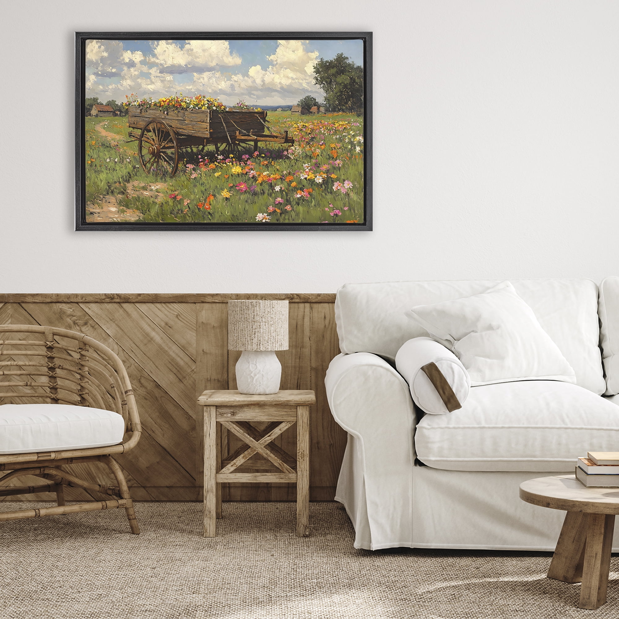 Stupell Industries Wildflower Wagon in Bloom Black Framed Floater Canvas Wall Art, design by Franklyn Gregory