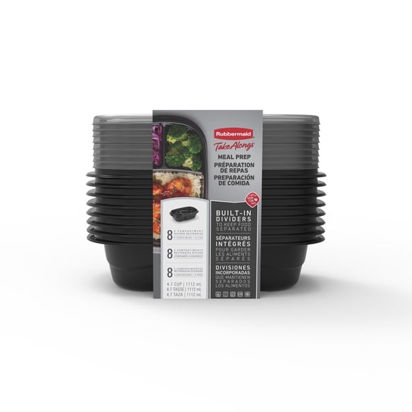 Contenants avec séparateurs pour la préparation des repas Rubbermaid TakeAlongs à emporter, 1,1 L (4,7 tasses), paquet de 8 (16 pièces)