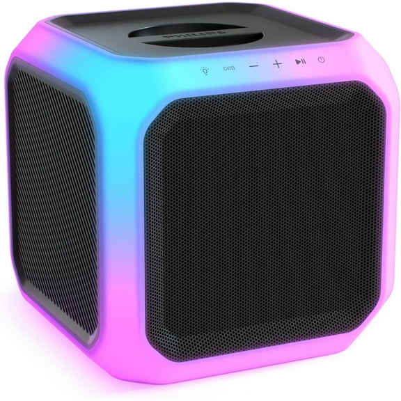 PHILIPS X7207 Bluetooth Party Cube Speaker with 360° Party Lights - Link up to 50 Speakers, Black
