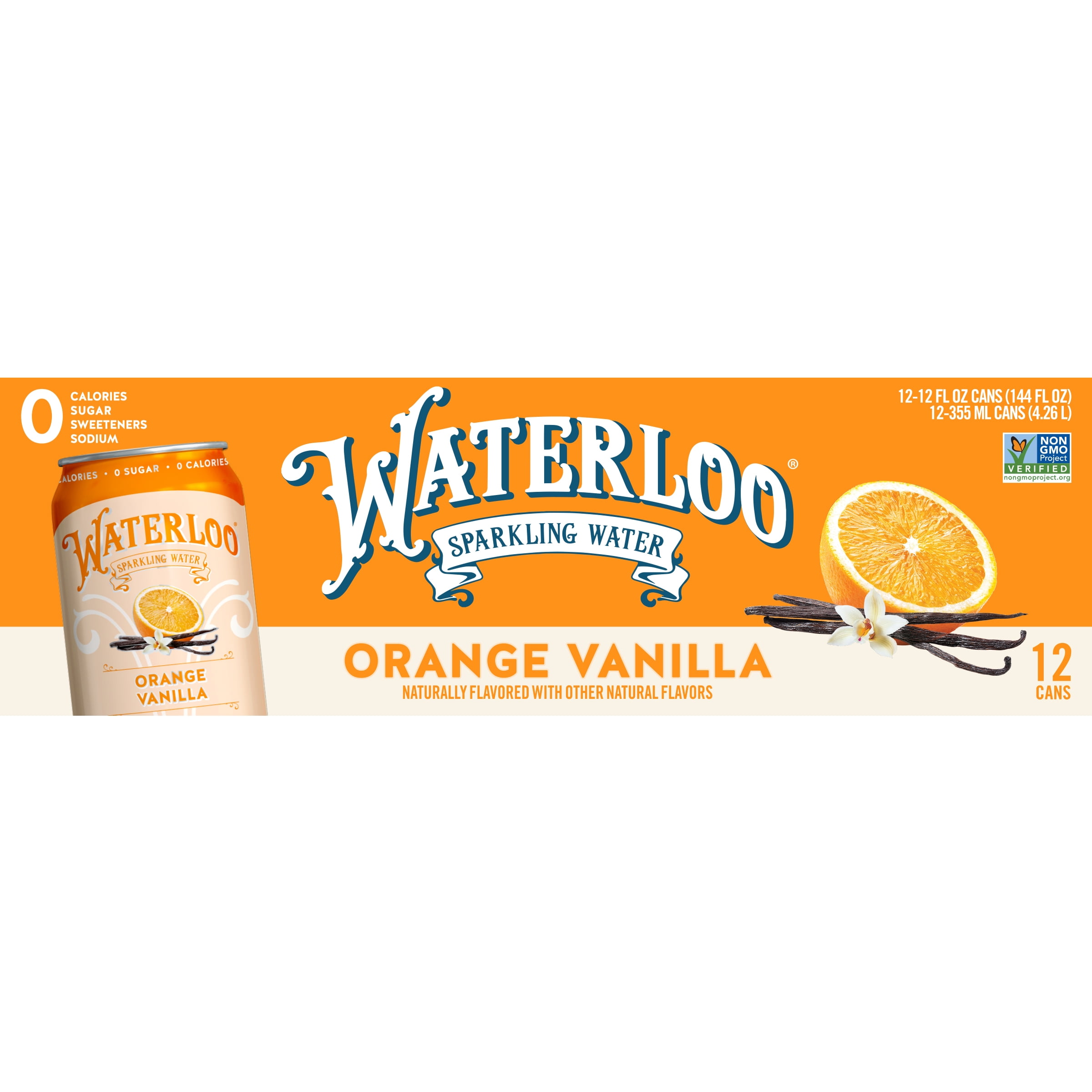 Waterloo Sparkling Water, Orange Vanilla, 12 fl oz, 24 Pack Cans