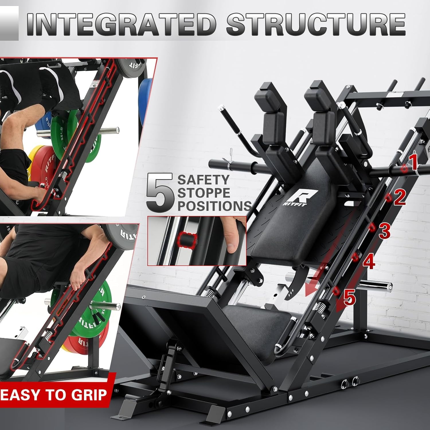RitFit Gazelle Pro 3 in 1 Leg Press and Hack Squat Machine - High-Tensile Steel Leg Press Machine, 2000 lbs Capacity, Adjustable Angles, Hack Squat Machine with Weight Storage, for Home Gym (Black)