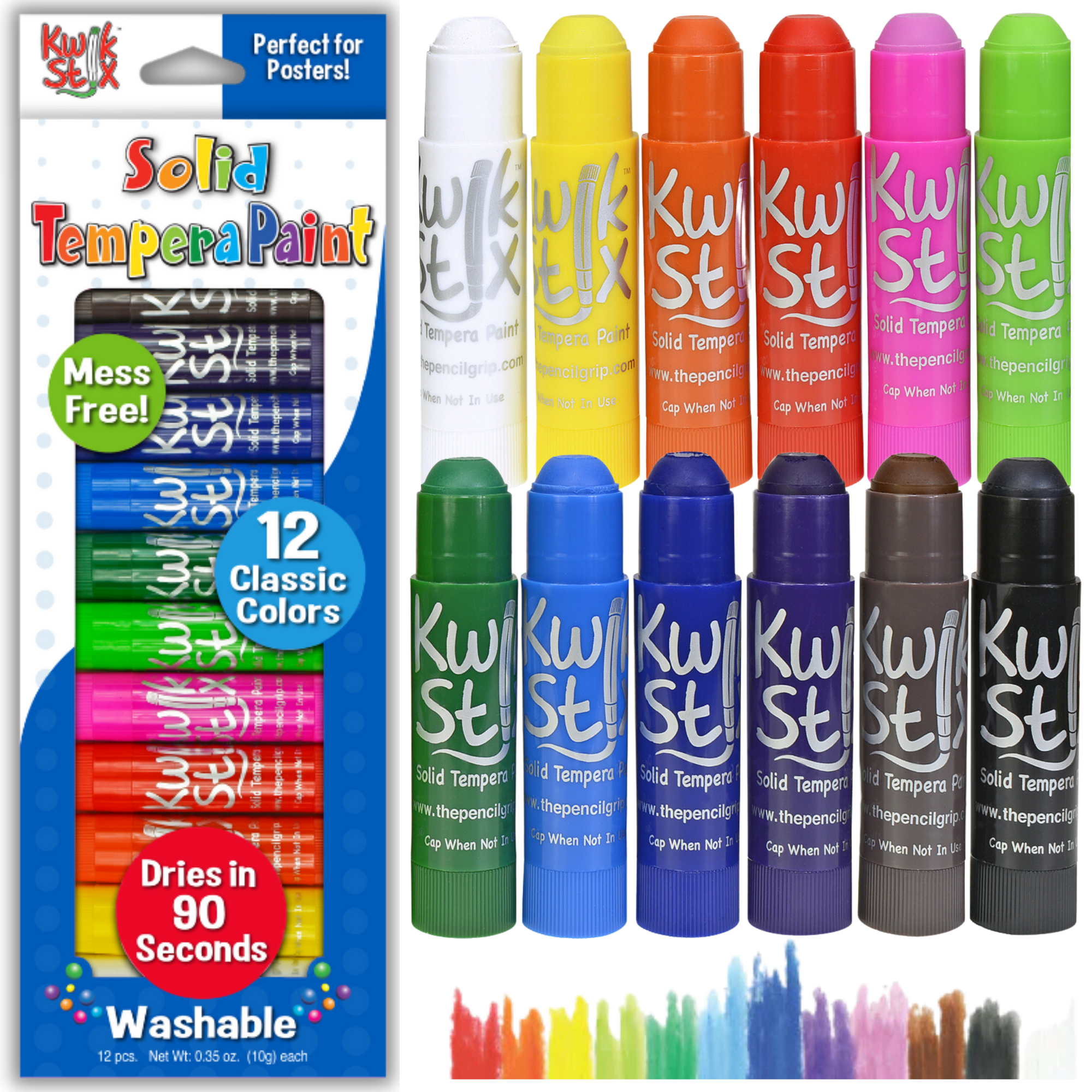 Kwik Stix Solid Tempera Paint Sticks Bundle, 24 Count (2 Packs of 12), Classic & Metallic Colors, Washable, Quick-Drying, Non-Toxic