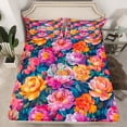thumbnail image 2 of Manfei Watercolor Peony Flower Full Size Sheets 4-Piece, Colorful Floral Bed Sheets, Oil Painting Blossoms Sheet Sets, Lightweight Room Decor, 2 of 7