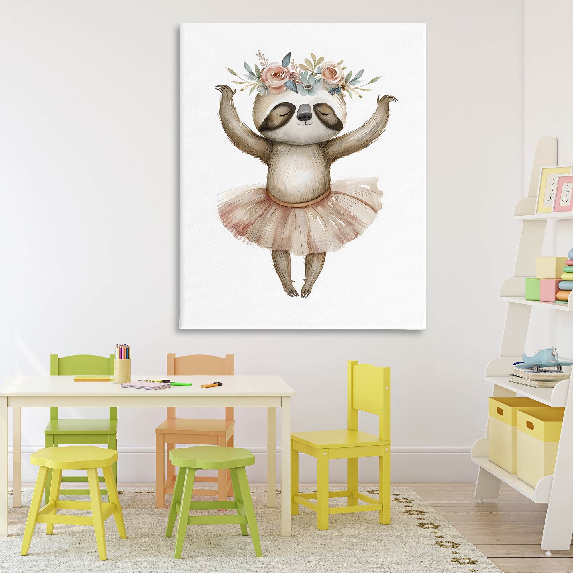 Stupell Industries Dreamy Sloth Ballet with Flowers Canvas Wall Art, design by LSR Design Studio