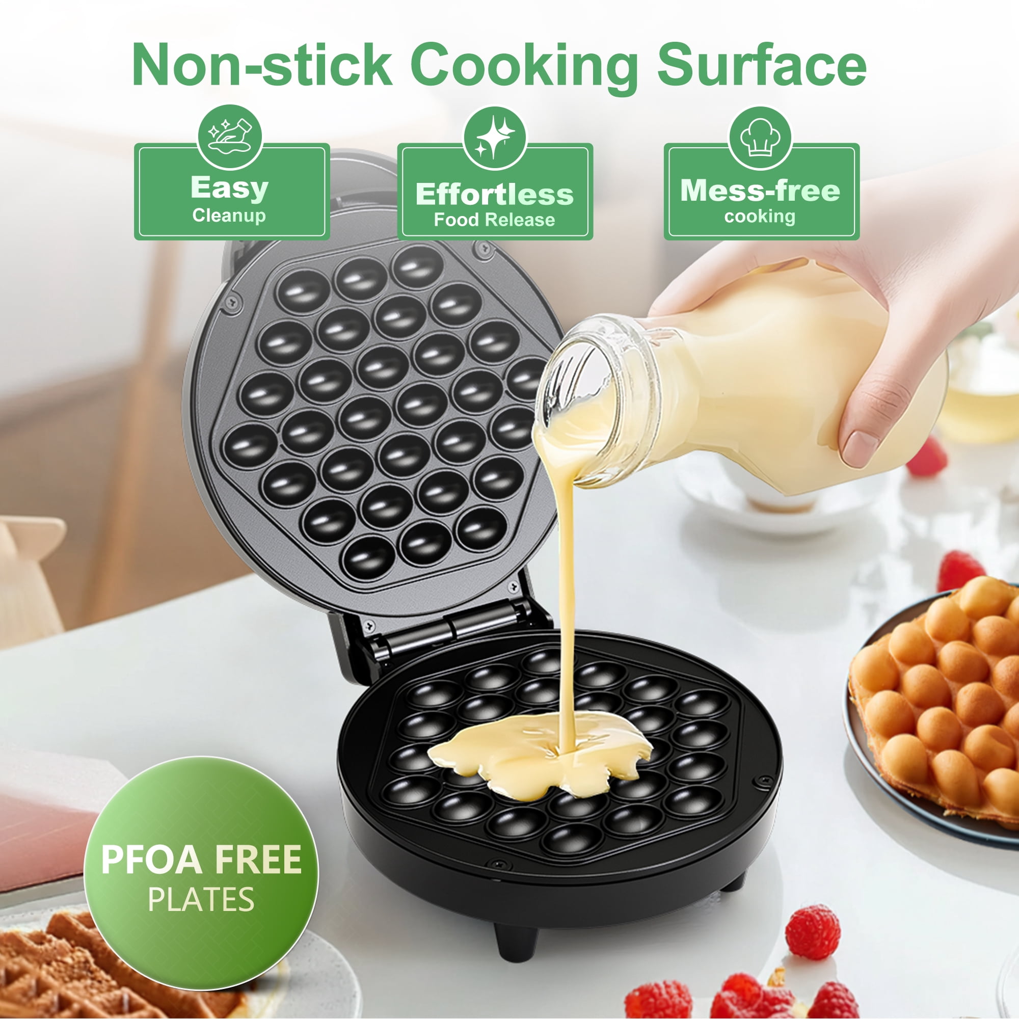 CACHOO Bubble Waffle Maker- Electric Non stick Hong Kong Egg Waffler Iron Griddle - Ready in under 5 Minutes(1200W, Black)