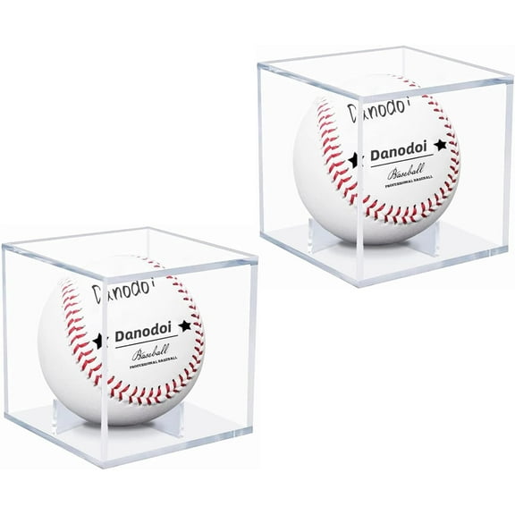 2 Pack Baseball Display Case UV Protected Acrylic Clear Baseball Holder Square Cube Ball Protector Memorabilia Autograph Display Box for Official Size Baseball