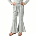 thumbnail image 4 of SHTXOZHI Girl's Stretchy Casual Pants High Waist Cute Print Flared Pants Lace Trim Vacation Party Soft Bottoms, 4 of 7