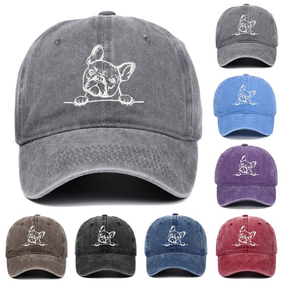 Summer Hats for Women Unisex Washed French Bulldog Embroidered Baseball Cap Outdoor Casual Purple One Size