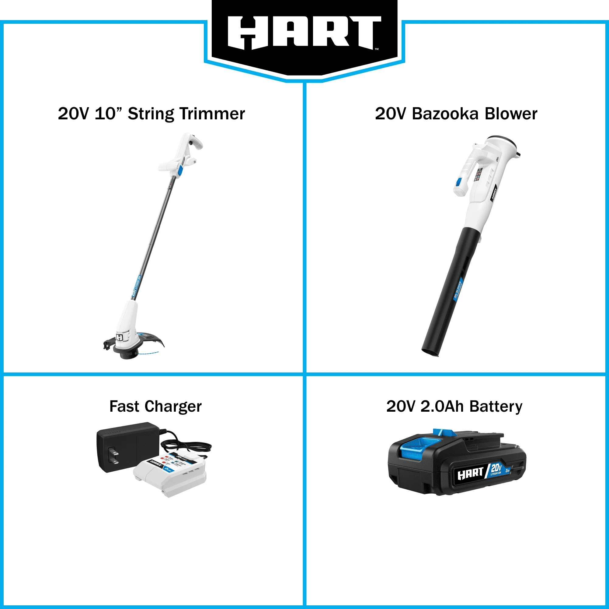 HART 20-Volt 10-inch String Trimmer/Bazooka Leaf Blower
