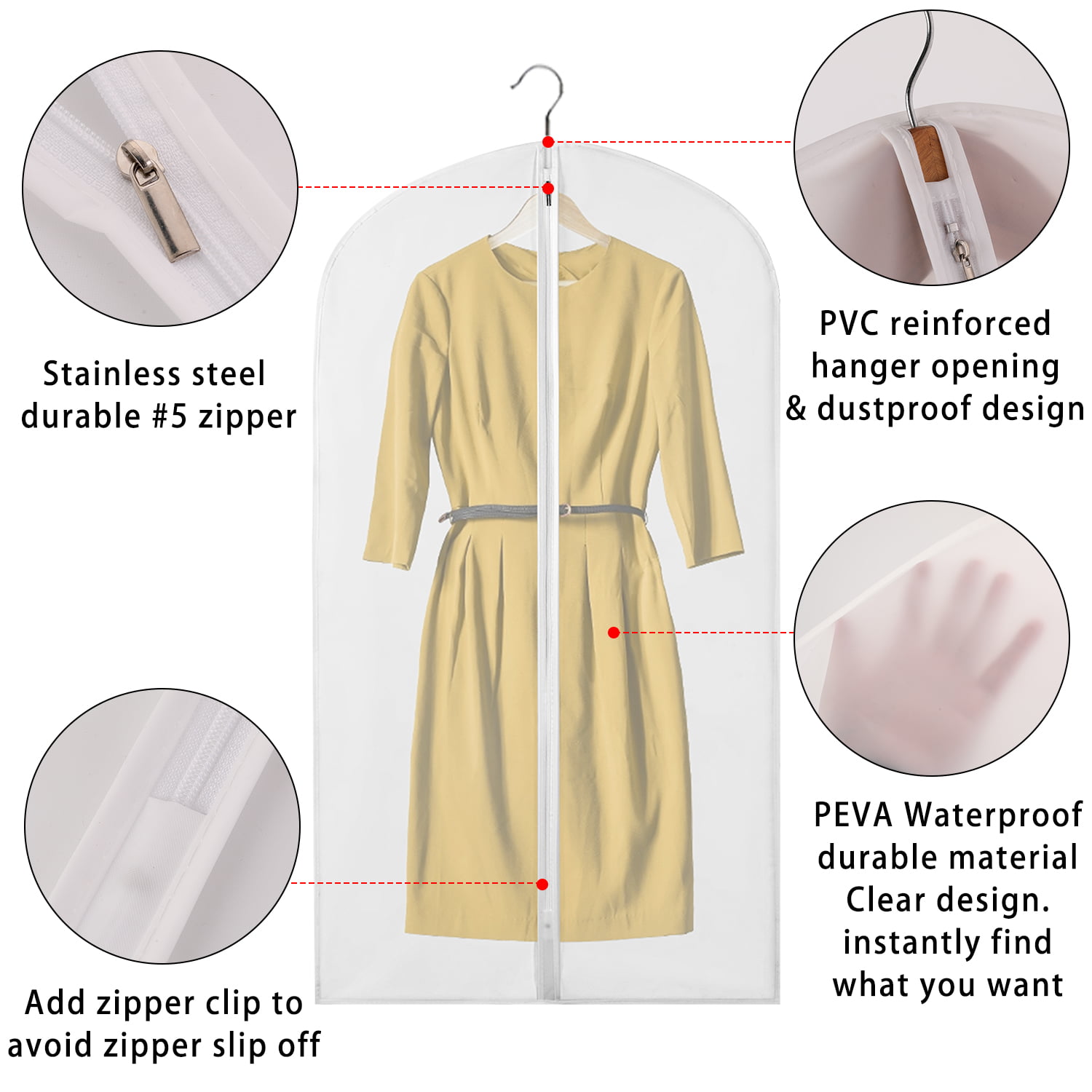 AOODA 65 Long Dress Garment Bags for Closet Storage, 4 Gusseted