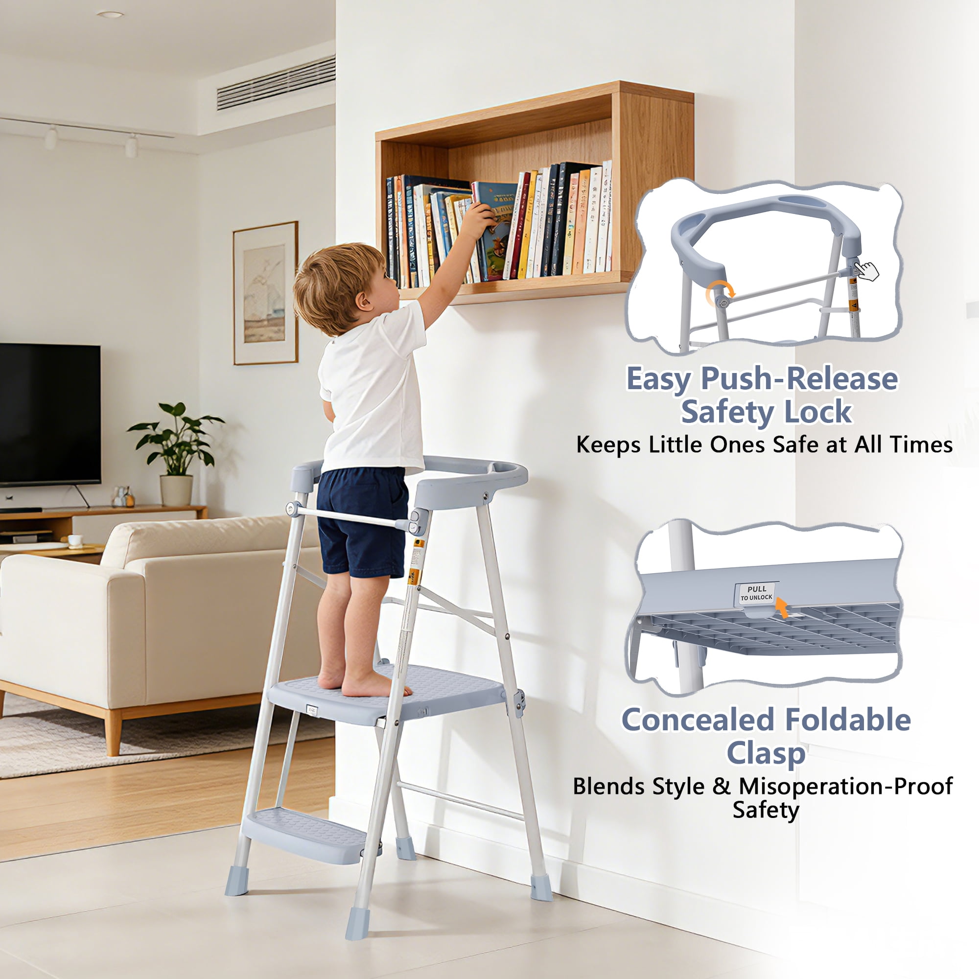 LevLad Toddler Kitchen Step Stool Helper for Kids, Foldable Learning Standing Tower for Kitchen Counter, Bathroom Sink, Blue