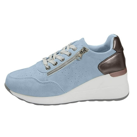 QYZEU Womens Shoes Trending Comfortable Slip on Shoes for Women Semi Casual New Casual Women s Shoes Sneakers Lace Up Thick Soled Large Size Single Shoes Blue 42