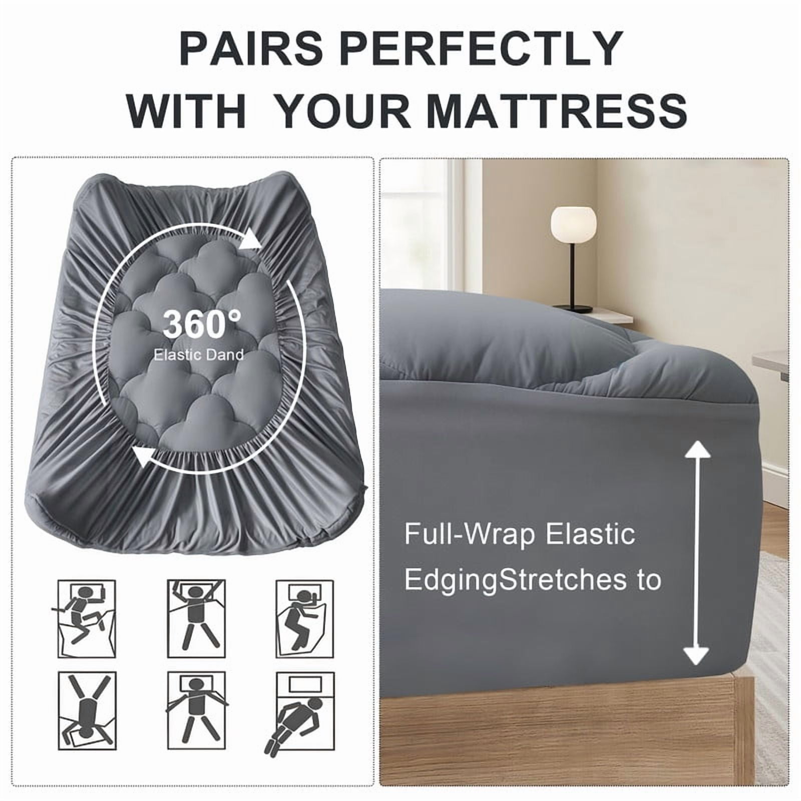 Cooling Full Size Mattress Topper, Extra Thick Quilted Pillow Top Pad & Mattress Protector for Back Pain, Breathable Bed Topper Gray Deep Pocket Cover, Fits Full Size Mattress Protector