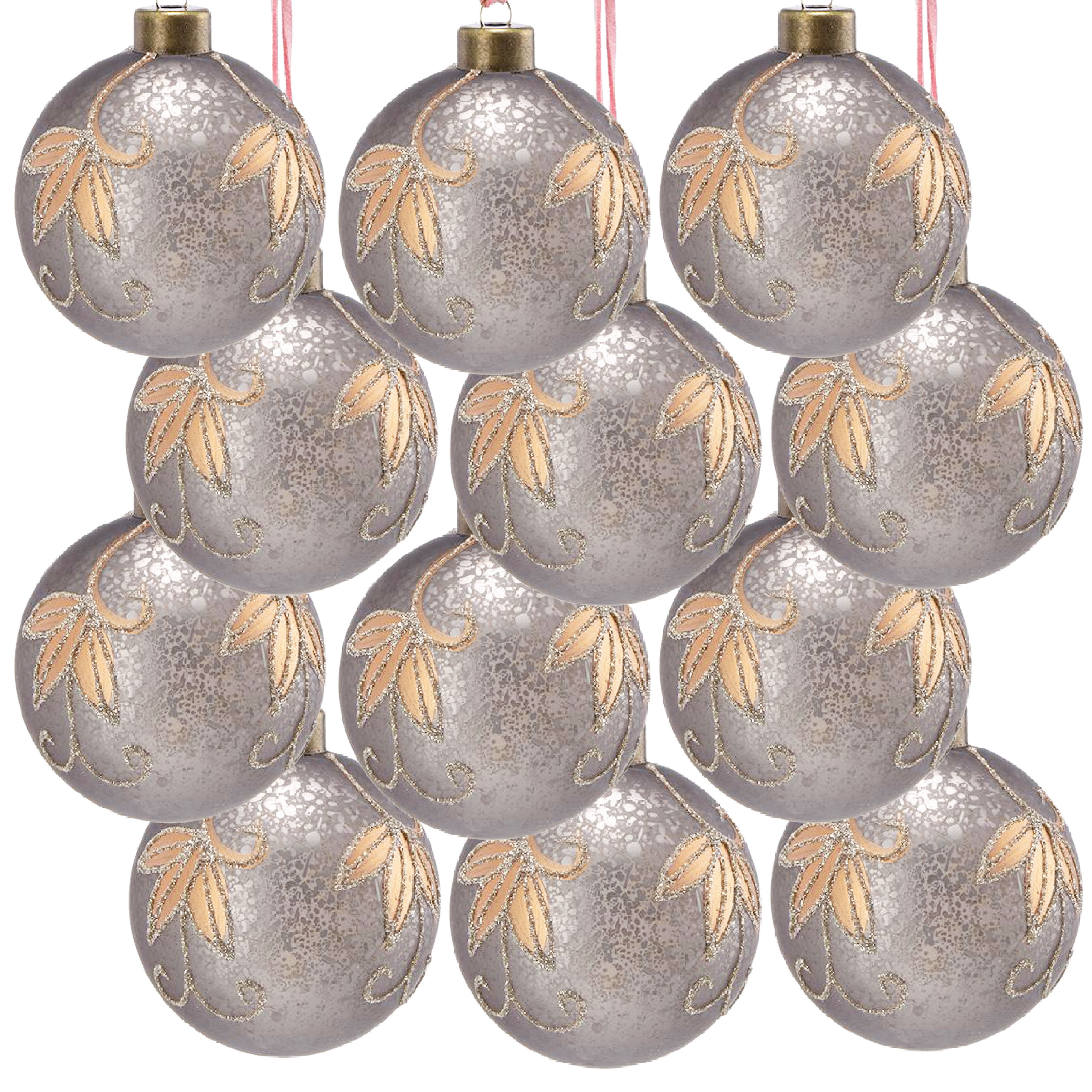 Set of 12 Glass Christmas Ball Ornaments with Glitter and Painting Design by Riccardo Tree Decor