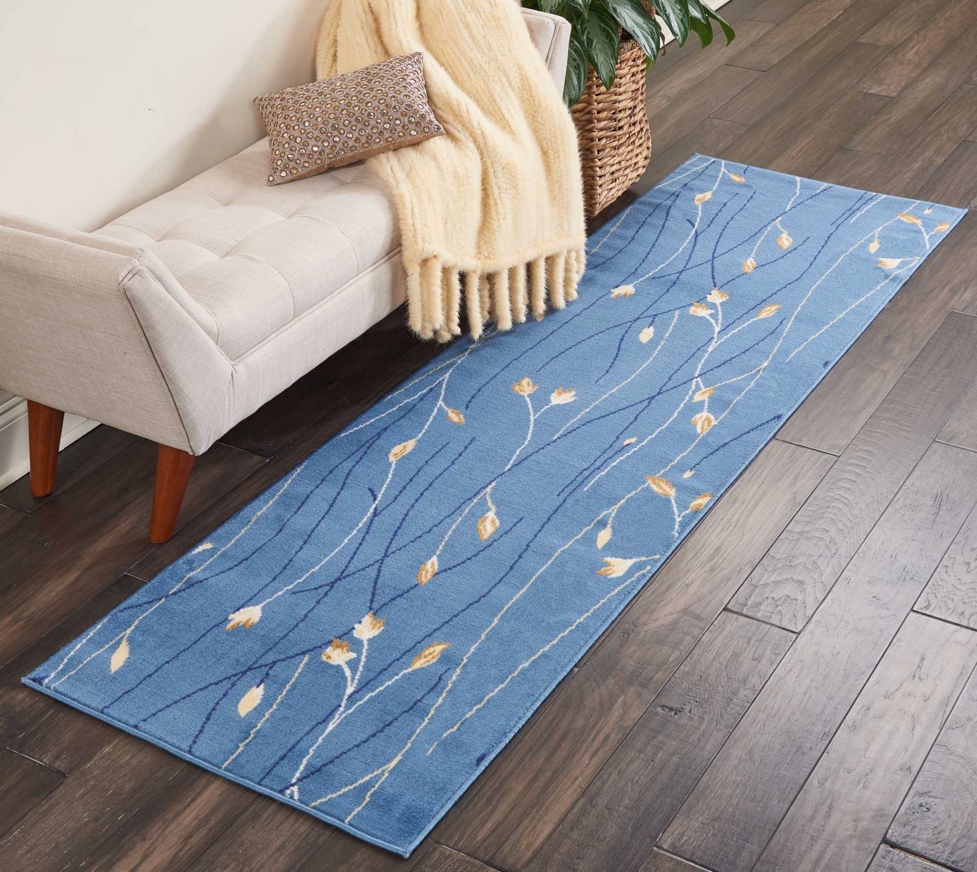 Eclectic Essentials Light Blue Botanical 2'3" x 7'6" Runner Rug