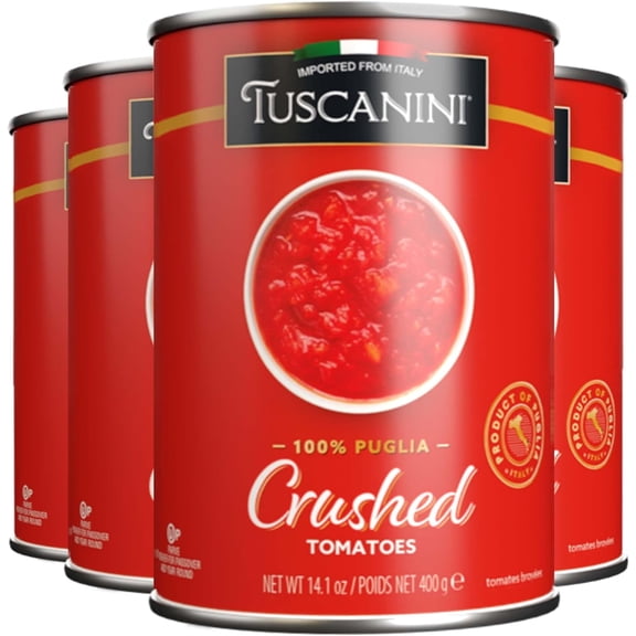 Tuscanini Crushed Tomatoes 14.1oz (4 Pack) | No Salt Added | Grown in Puglia Italy | Fine Tasting | Low Sodium | Great In Pasta Dishes | BPA Free Lined Can | Kosher (Including Passover)