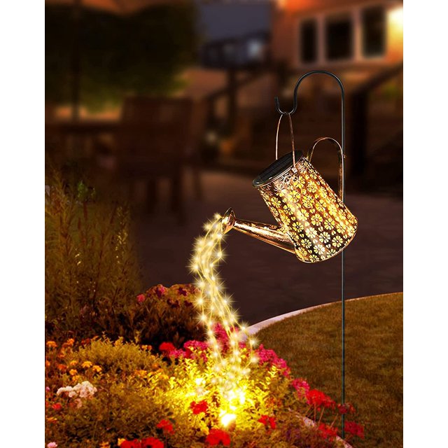 Luces solares para exteriores, regadera solar con luces en cascada, luces solares para jardín, decoración de patio y jardín, luces solares para caminos y decoración exterior.