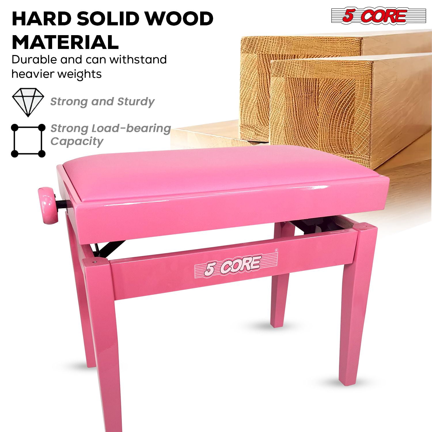 Adjustable Piano Bench Thick 3.25" Solid Wood Keyboard Stool Heavy Duty Musician Chair