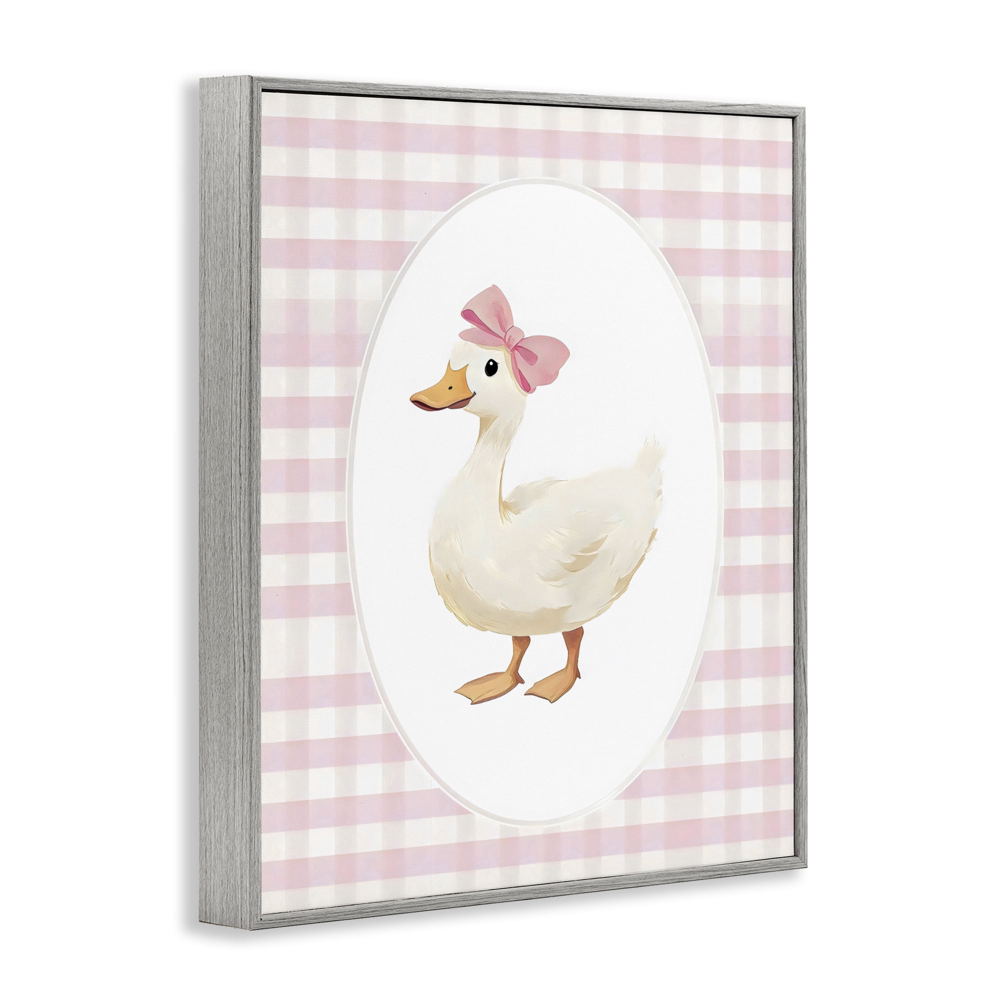 Stupell Industries Pink Gingham Duckling Gray Framed Giclee Art, design by Arlington Prints