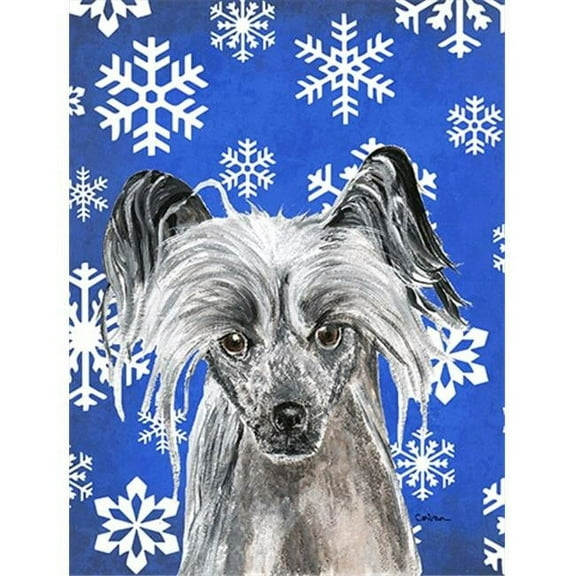 Chinese Crested Blue Snowflake Winter Flag Garden Size