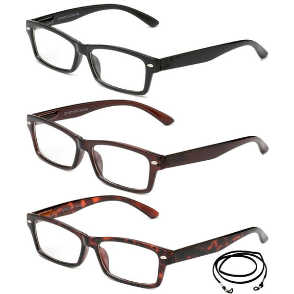 3 Pack Newbee Fashion- "Slimten" Slim Cat Eye Design Fashion Reading Glasses with Lanyard 1.00