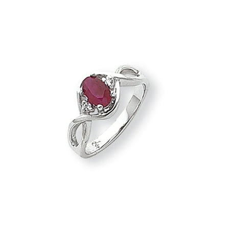 Solid 14k White Gold 6x4mm Oval Simulated Ruby AA Diamond ring - Size 4