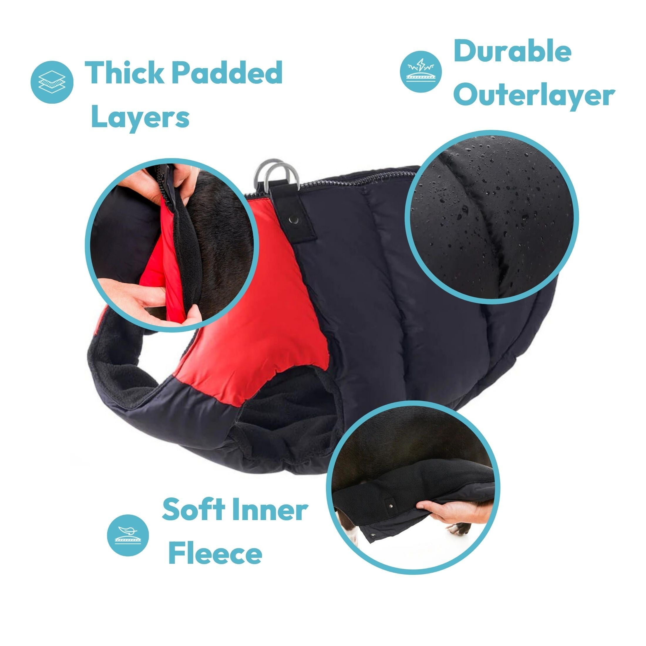 Gooby Padded Vest Dog Jacket - Red, Large - Warm Zip Up Dog Vest Fleece Jacket with Dual D Ring Leash Water Resistant Small Dog Sweater