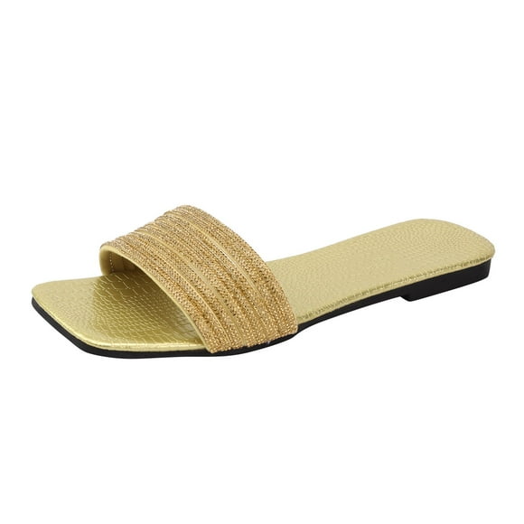 OJinShaWanO Chinese Slippers Women's Fashion Flat Bottom Open Toe Slippers with Diamonds Slippers Casual Comfortable Outdoor Beach Slippers