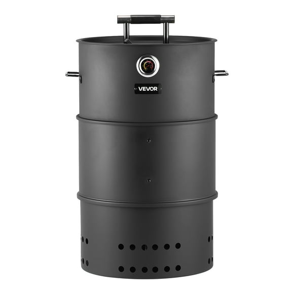 VEVOR Charcoal Smoker Grill, 18.5" Barrel Charcoal BBQ Smoker, Coated Steel Outdoor Barbecue Grill with 2 Grilling Grates, 1 Hanging Rod, 6 Hooks & Thermometer, Ideal for Party Backyard Patio Cooking