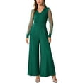 thumbnail image 2 of INSPIRE CHIC Women's Jumpsuits V Neck Mesh Long Sleeve Wide Leg Party Rompers XL Dark Green, 2 of 6
