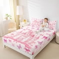 thumbnail image 4 of Homewish Pink Dreamy Castle Twin Sheet Sets,Cute Bowtie Ribbon Twin Fitted Sheet,Fairy Tale Princess Flat Sheet For Girl Teens,Luxury Bedroom Decor,3pcs, 4 of 7