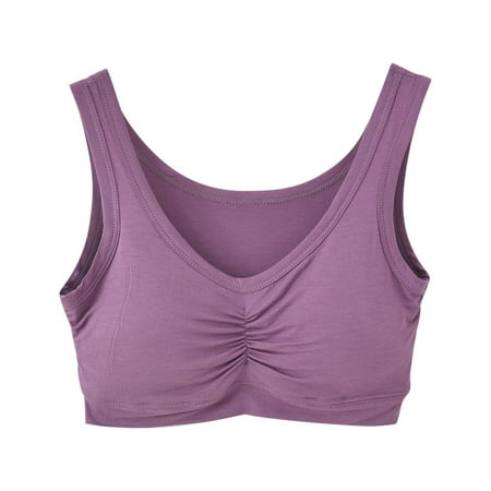 Yyeselk Women s No Underwire Bra Cotton Ultra-Soft Lightweight Detachable Pad Wireless Everyday Bras Crop Tank Tops Purple L