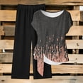 thumbnail image 2 of ZToonmas Women's 2 Piece Casual Outfit Round Neck Short Sleeve Tie Detail Top with Print and Elastic Waist Wide Leg Pants Set, 2 of 5
