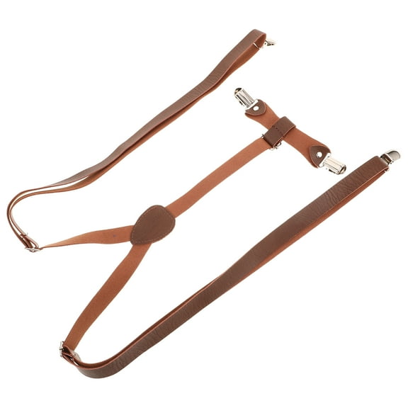 SOPOTUTU Sopotutu Mens Suspender, Comfortable Elastic, Brown PU, Sturdy Clip System