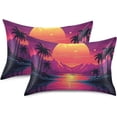 thumbnail image 2 of GZHJMY Satin Pillowcase for Hair and Skin Breathable Slip-Cool, Wrinkle-Resistant Soft and Smooth 20x30In Single Side Envelope Opening Without Zipper Pink Purple Sunset, 2 of 7
