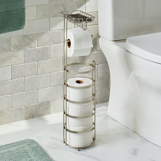 26.4 Inch Gold Freestanding Toilet Paper Holder - Double Rod Stand With Storage For 3-4 Rolls