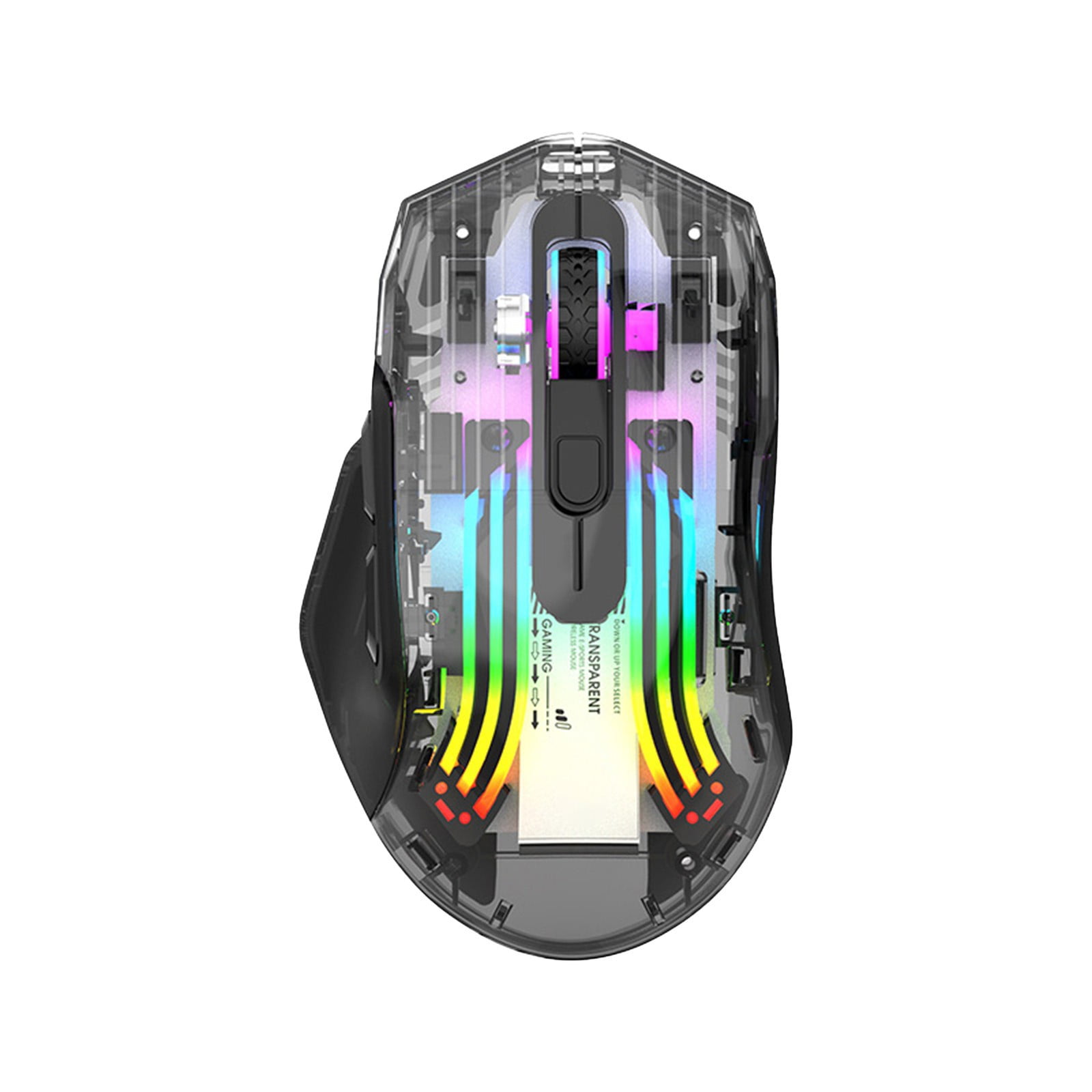 Bluetooth Wireless Mouse with Transparent Crystal Shell, Tri-Modes (USB Wired+2.4G Wireless+Bluetooth), Five Speed DPI,Silent Click,RGB Backlit, Used for Gaming and Esports(Black)