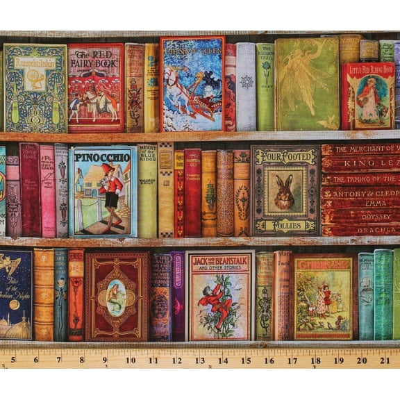 Cotton Library Books Classics Authentic Antique-look Book Covers Fairytales Cotton Fabric Print by the Yard (AXTD-19600-199ANTIQUE)
