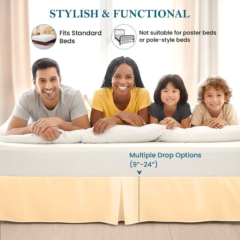 King Tailored Style Bed Skirt, 16" Drop Length, Soft 100% Microfiber, Quadruple Pleated Tailored Design, Hotel Quality, Beige Solid