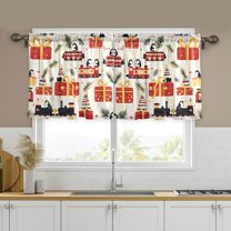 Yayeee Kitchen Curtains Set of 2 Light Filtering 57"x24" Over Sink Window Panels, Christmas Gift Train