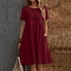 thumbnail image 2 of Vestido holgado de manga corta de lino vintage liso para mujer: poliéster, cuello redondo con bolsillos, para todas las estaciones, 2 of 6