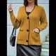 thumbnail image 5 of Suéter de Larga con Bloques de Color para Mujer, Abrigo Informal de Otoño con Botones y Bolsillo Amarillo XL, 5 of 8