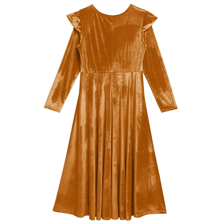 FYMNSI Mommy and Me Velvet Dresses Long Sleeve Fall Winter Ruffle Dress  Vintage Family Matching Outfit Girl 4-5T Yellow - Walmart.com