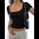 thumbnail image 1 of Camisetas de Corta con Cuello Redondo y Punto Acanalado para Mujer, Ropa Informal de Verano 2025 Negro L, 1 of 7
